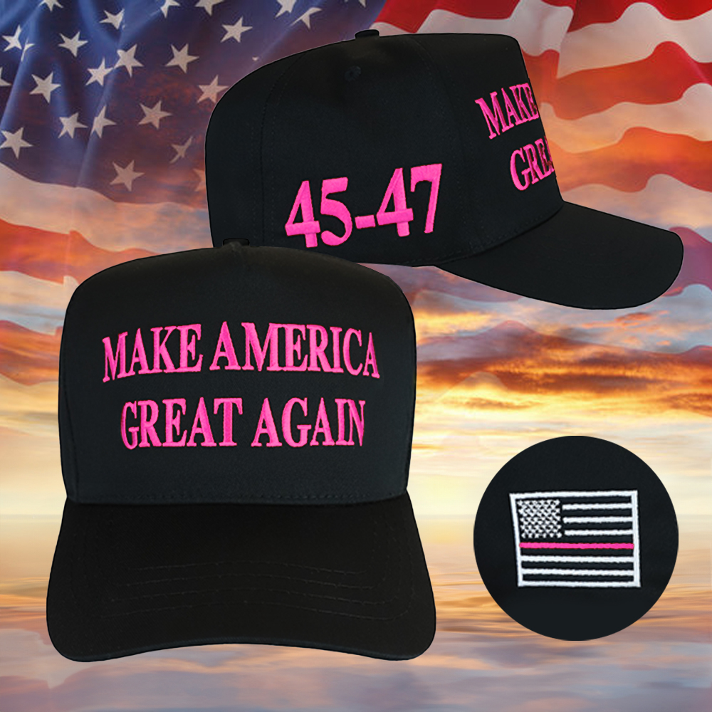 Thin Pink Line Dark Maga Hat Embroidered Black MAGA Hat Women's For Donald Trump 2024 Merch Thin Pink Line Dark Maga Hat Embroidered Black MAGA Hat Women's For Donald Trump 2024 Merch