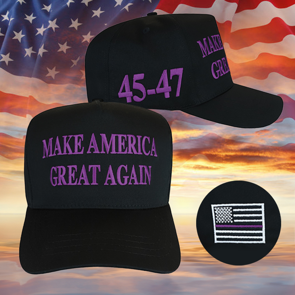 Thin Purple Line Dark Maga Hat Embroidered Black MAGA Hat Security For Donald Trump 2024 Merch Thin Purple Line Dark Maga Hat Embroidered Black MAGA Hat Security For Donald Trump 2024 Merch