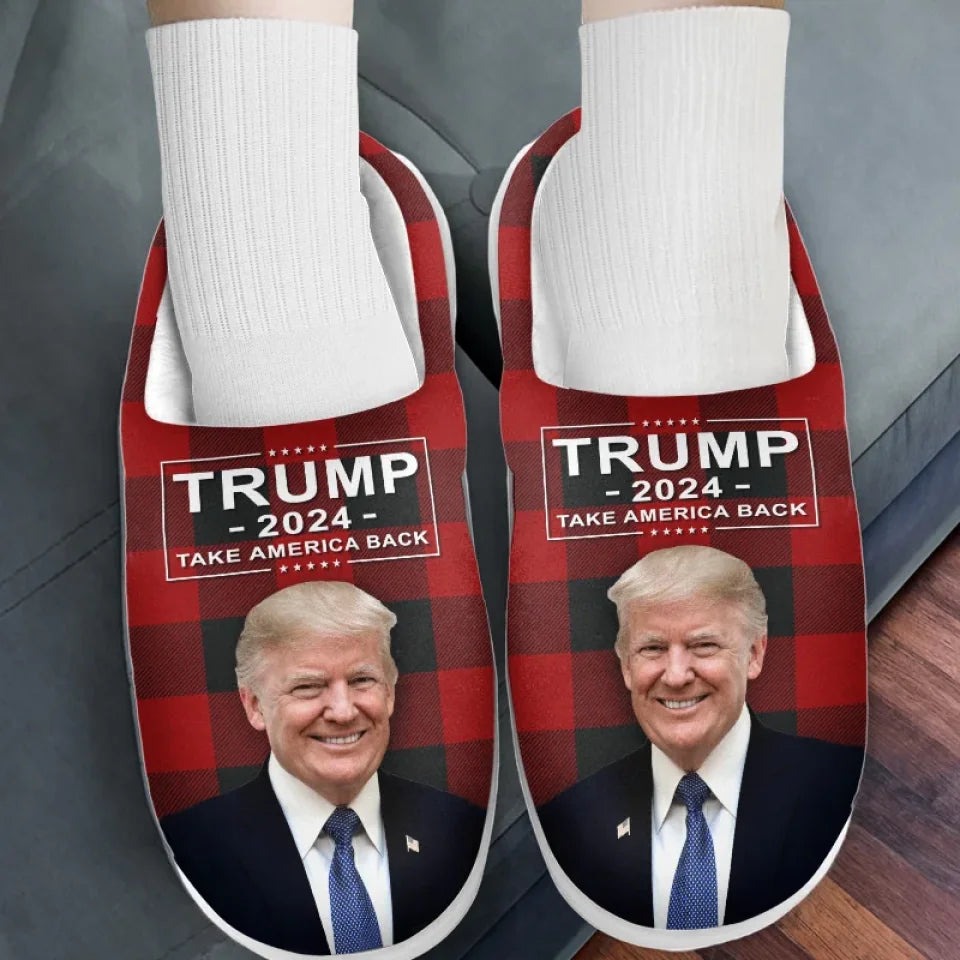 Trump 2024 Take America Back Buffalo Plaid House Slippers Pro Donald Trump Slippers MAGA Trump 2024 Take America Back Buffalo Plaid House Slippers Pro Donald Trump Slippers MAGA