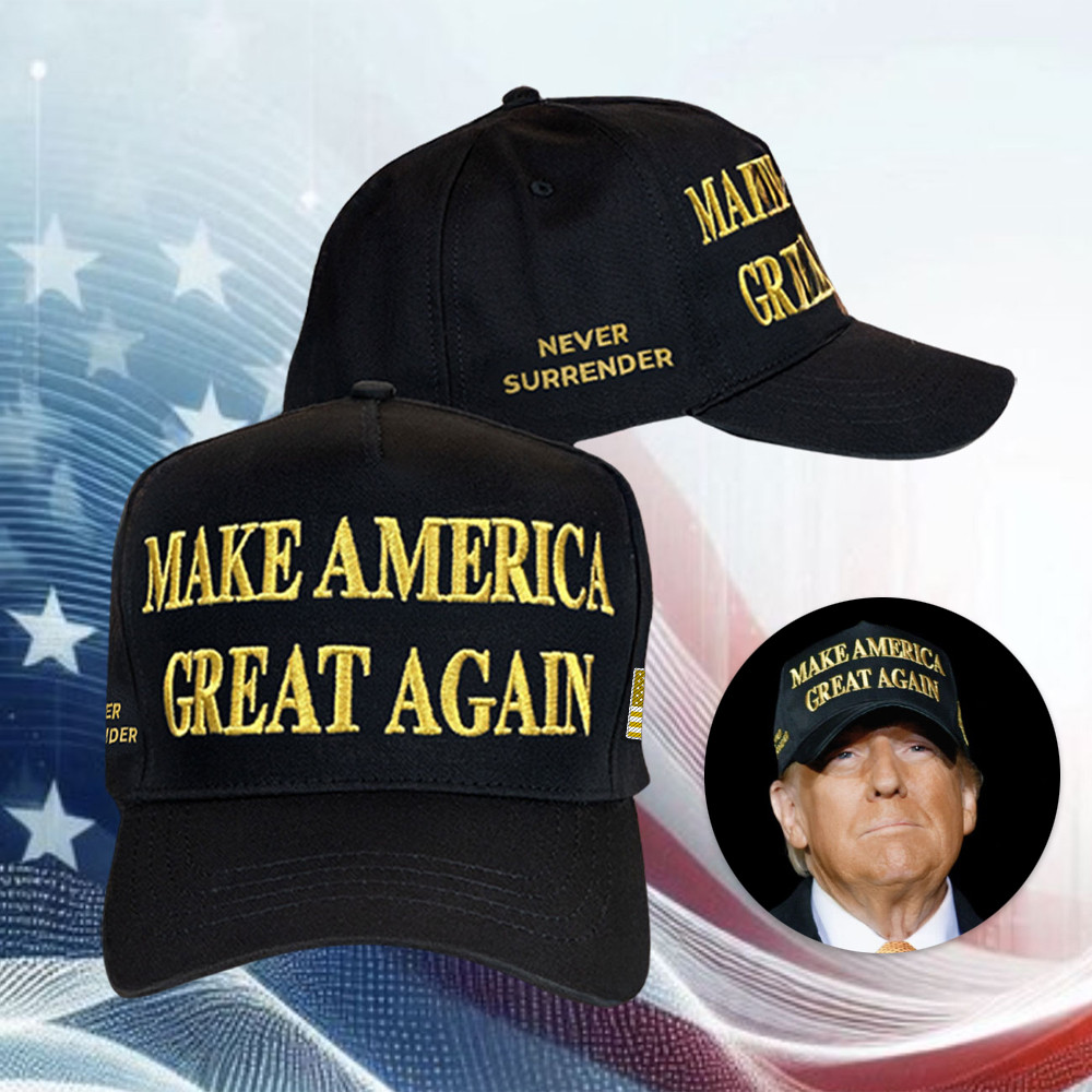 Black And Gold Trump Hat Embroidered MAGA Hat Never Surrender Merch Gifts For Dad Black And Gold Trump Hat Embroidered MAGA Hat Never Surrender Merch Gifts For Dad