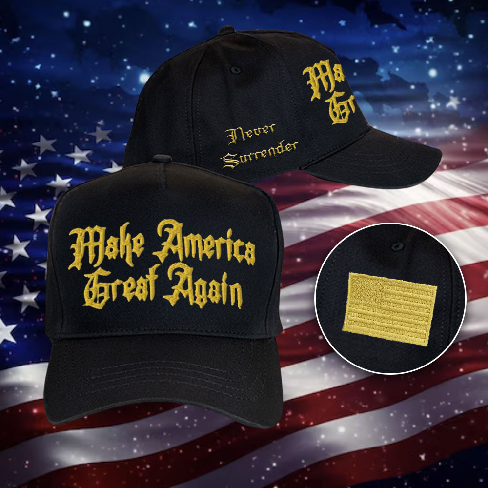 Black And Gold Trump MAGA Hat Never Surrender Embroidered Hat Make America Great Again Black And Gold Trump MAGA Hat Never Surrender Embroidered Hat Make America Great Again