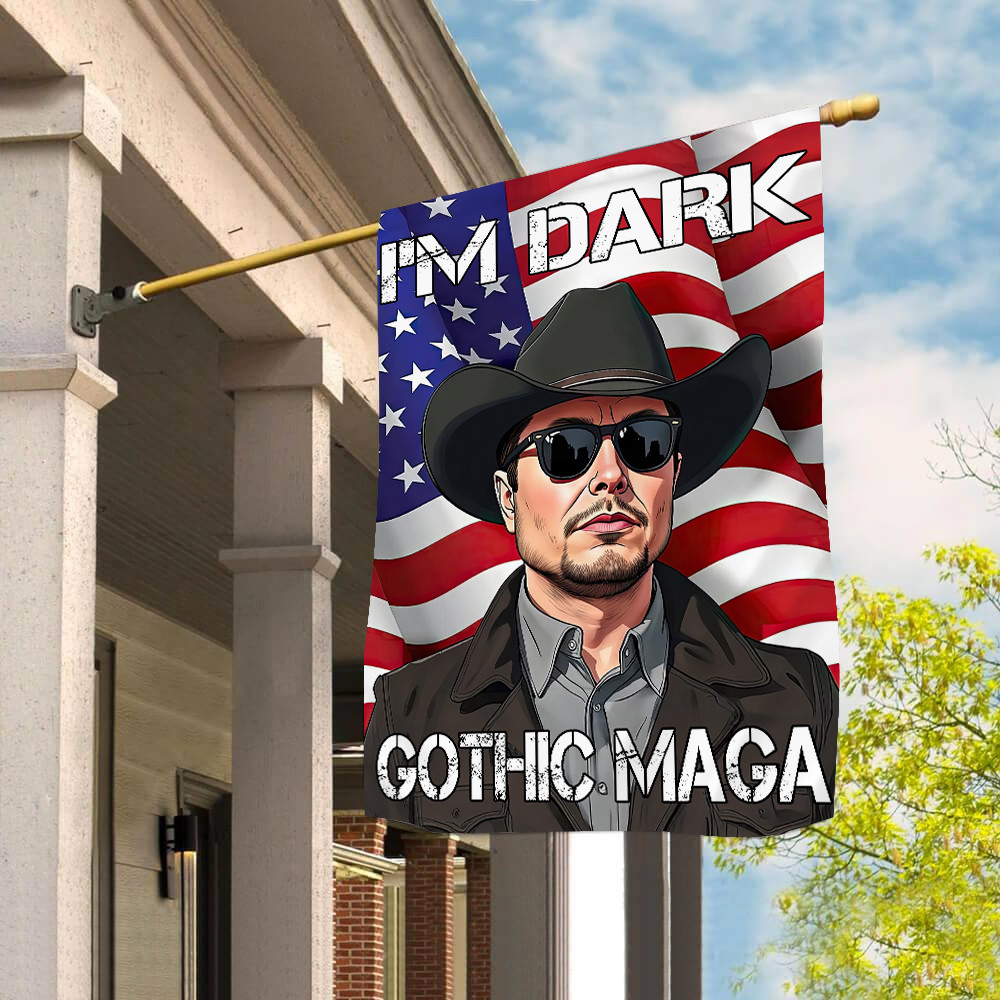 I'm Dark Gothic Maga 2024 Flag Elon Musk Patriotic Flag Trump Merch I'm Dark Gothic Maga 2024 Flag Elon Musk Patriotic Flag Trump Merch